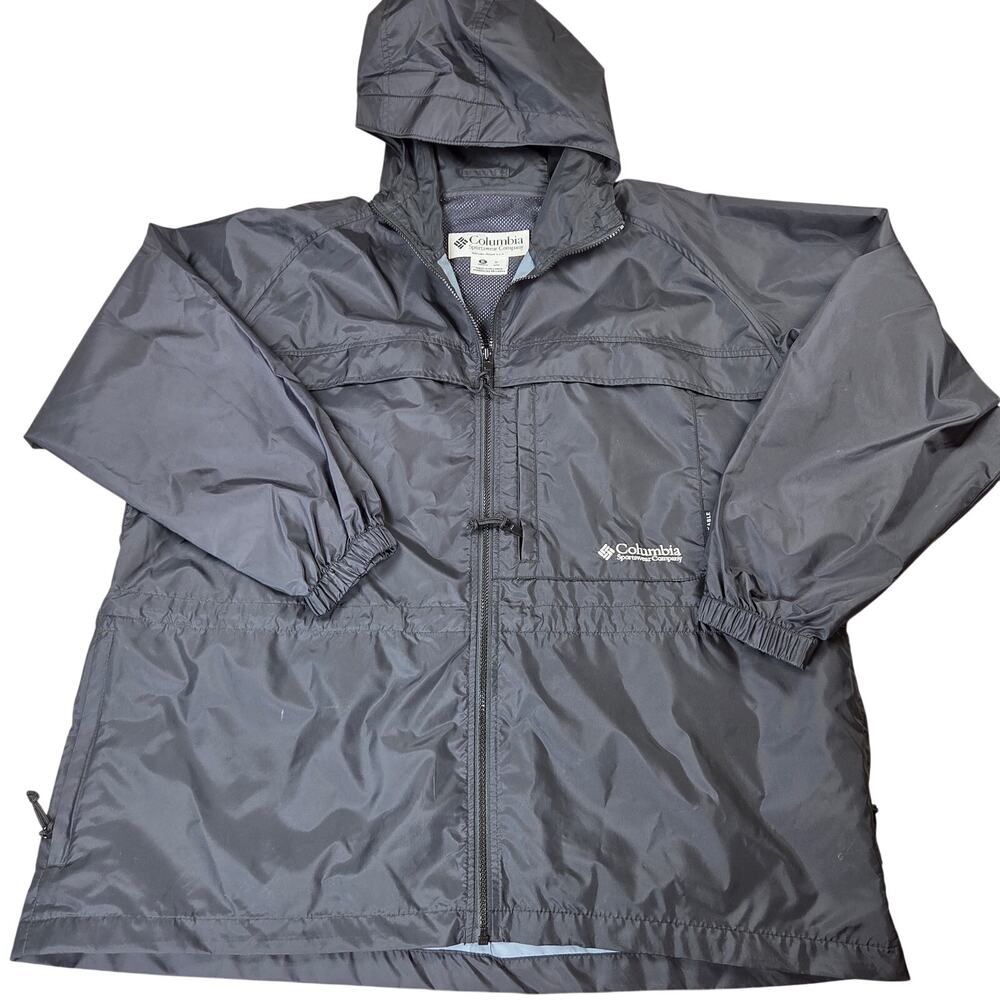 Vintage 1998 Columbia Packable Hooded Rain Jacket Women's XL Black Full Zip